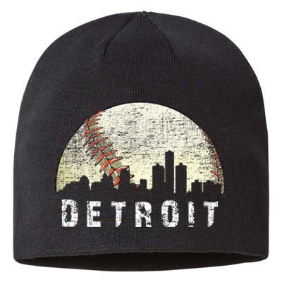 Vintage Detroit Cityscape Baseball Lover Men Women Kids Sustainable Beanie