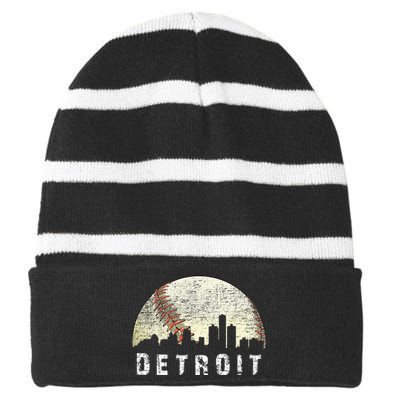 Vintage Detroit Cityscape Baseball Lover Men Women Kids Striped Beanie with Solid Band