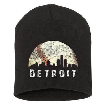 Vintage Detroit Cityscape Baseball Lover Men Women Kids Short Acrylic Beanie