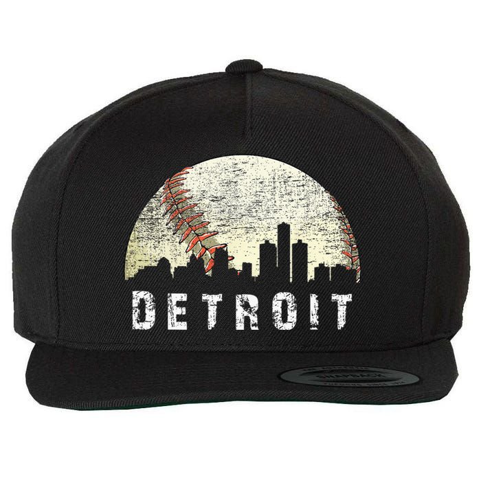 Vintage Detroit Cityscape Baseball Lover Men Women Kids Wool Snapback Cap