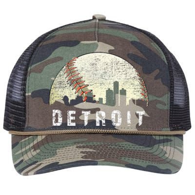 Vintage Detroit Cityscape Baseball Lover Men Women Kids Retro Rope Trucker Hat Cap