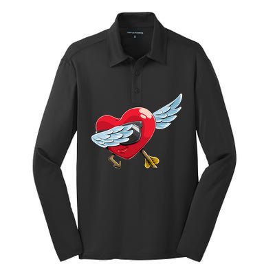 Valentines Day Cool Dabbing Red Heart Gift Silk Touch Performance Long Sleeve Polo