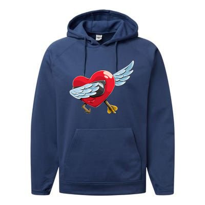 Valentines Day Cool Dabbing Red Heart Gift Performance Fleece Hoodie