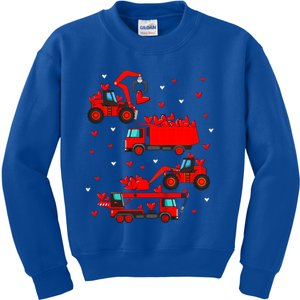 Valentines Day Crane Truck Construction Heart Gift Kids Sweatshirt