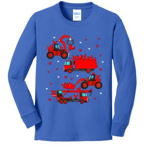 Valentines Day Crane Truck Construction Heart Gift Kids Long Sleeve Shirt