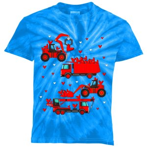 Valentines Day Crane Truck Construction Heart Gift Kids Tie-Dye T-Shirt