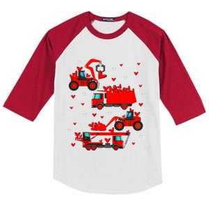 Valentines Day Crane Truck Construction Heart Gift Kids Colorblock Raglan Jersey