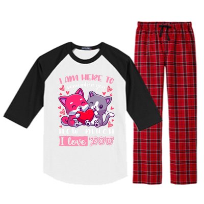 Valentine's Day Couple Pajama Cats With Heart And Saying Meaningful Gift Raglan Sleeve Pajama Set