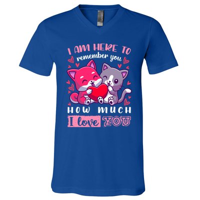 Valentine's Day Couple Pajama Cats With Heart And Saying Meaningful Gift V-Neck T-Shirt