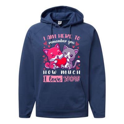 Valentine's Day Couple Pajama Cats With Heart And Saying Meaningful Gift Performance Fleece Hoodie