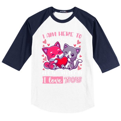 Valentine's Day Couple Pajama Cats With Heart And Saying Meaningful Gift Baseball Sleeve Shirt