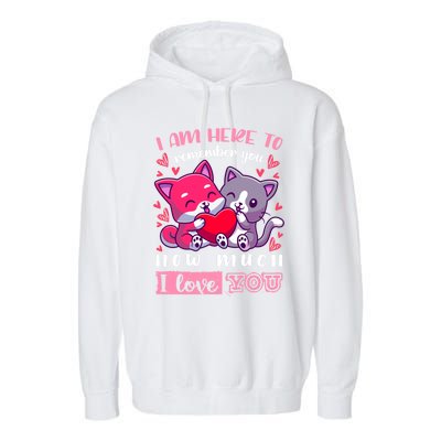 Valentine's Day Couple Pajama Cats With Heart And Saying Meaningful Gift Garment-Dyed Fleece Hoodie