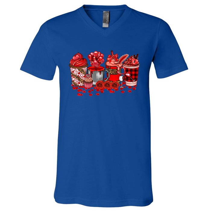 Valentines Day Coffee Valentine Latte Funny Gift V-Neck T-Shirt