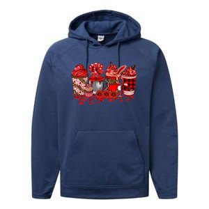 Valentines Day Coffee Valentine Latte Funny Gift Performance Fleece Hoodie