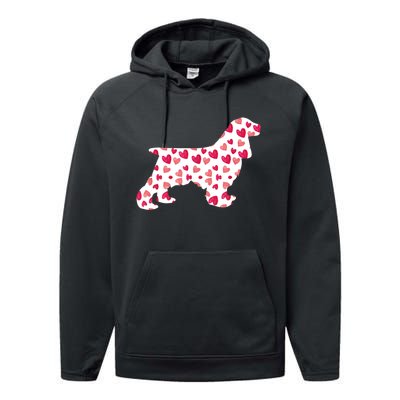 Valentines Day Cocker Spaniel Hearts Puppy Dog Lover Performance Fleece Hoodie