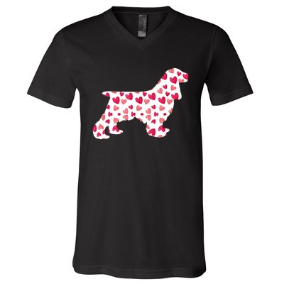 Valentines Day Cocker Spaniel Hearts Puppy Dog Lover V-Neck T-Shirt