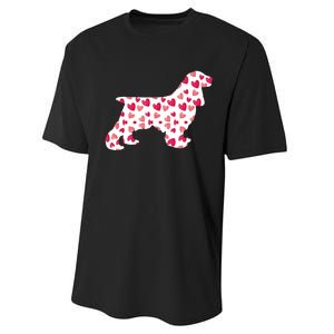 Valentines Day Cocker Spaniel Hearts Puppy Dog Lover Performance Sprint T-Shirt