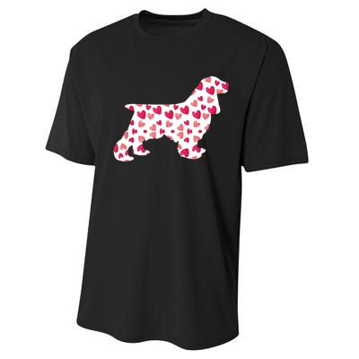 Valentines Day Cocker Spaniel Hearts Puppy Dog Lover Performance Sprint T-Shirt