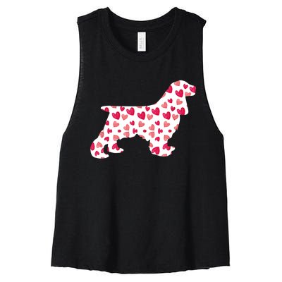 Valentines Day Cocker Spaniel Hearts Puppy Dog Lover Women's Racerback Cropped Tank