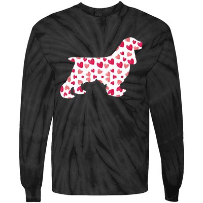 Valentines Day Cocker Spaniel Hearts Puppy Dog Lover Tie-Dye Long Sleeve Shirt