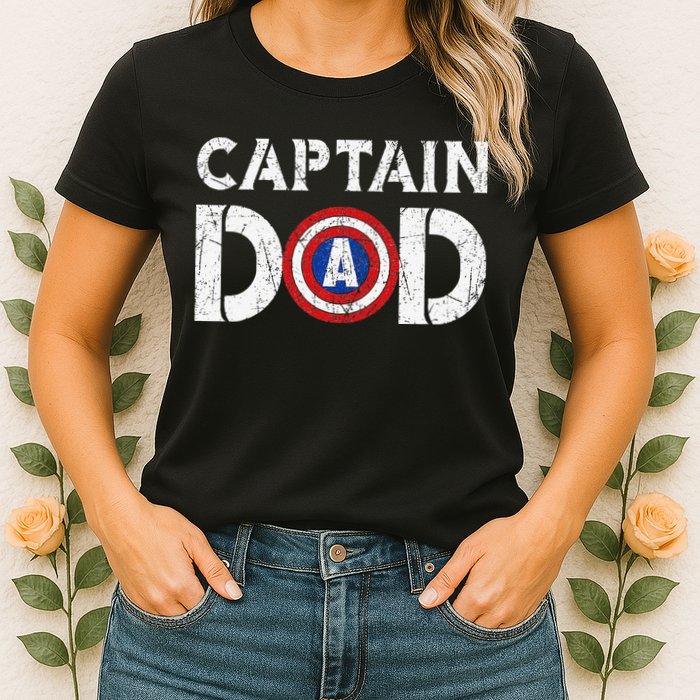 Vintage Dad Captain American Flag Father Day Gift Womens T-Shirt