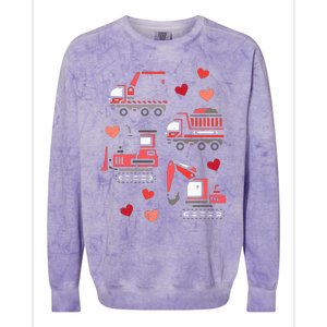 Valentines Day Construction Trucks Funny Colorblast Crewneck Sweatshirt