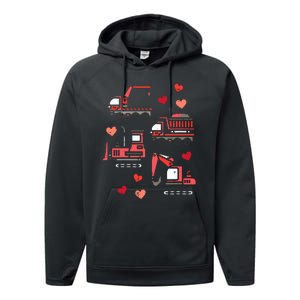 Valentines Day Construction Trucks Funny Performance Fleece Hoodie