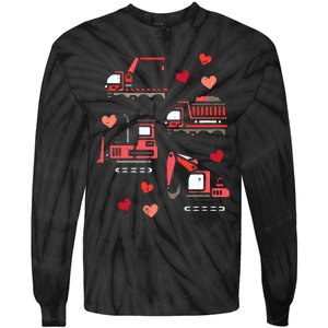 Valentines Day Construction Trucks Funny Tie-Dye Long Sleeve Shirt