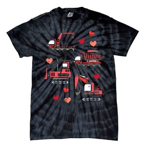 Valentines Day Construction Trucks Funny Tie-Dye T-Shirt