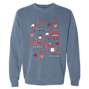 Valentines Day Construction Trucks Funny Garment-Dyed Sweatshirt