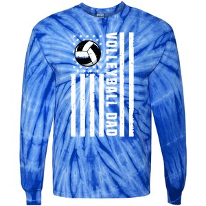 Volleyball Dad Coach Retro American Flag Gift For A Dad Gift Tie-Dye Long Sleeve Shirt