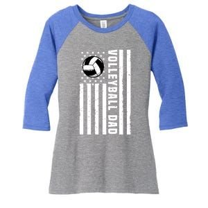 Volleyball Dad Coach Retro American Flag Gift For A Dad Gift Women's Tri-Blend 3/4-Sleeve Raglan Shirt