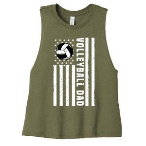 Volleyball Dad Coach Retro American Flag Gift For A Dad Gift Women's Racerback Cropped Tank