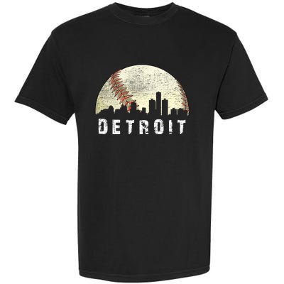 Vintage Detroit Cityscape Baseball Lover Garment-Dyed Heavyweight T-Shirt