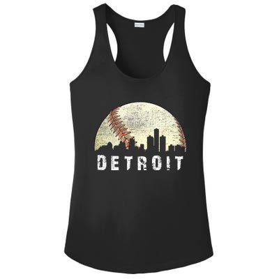 Vintage Detroit Cityscape Baseball Lover Ladies PosiCharge Competitor Racerback Tank