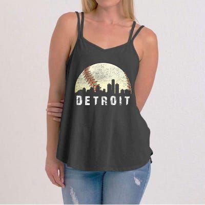 Vintage Detroit Cityscape Baseball Lover Women's Strappy Tank