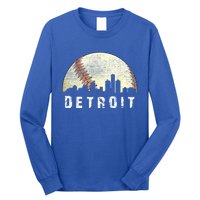 Vintage Detroit Cityscape Baseball Lover Long Sleeve Shirt