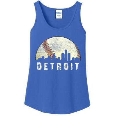 Vintage Detroit Cityscape Baseball Lover Ladies Essential Tank