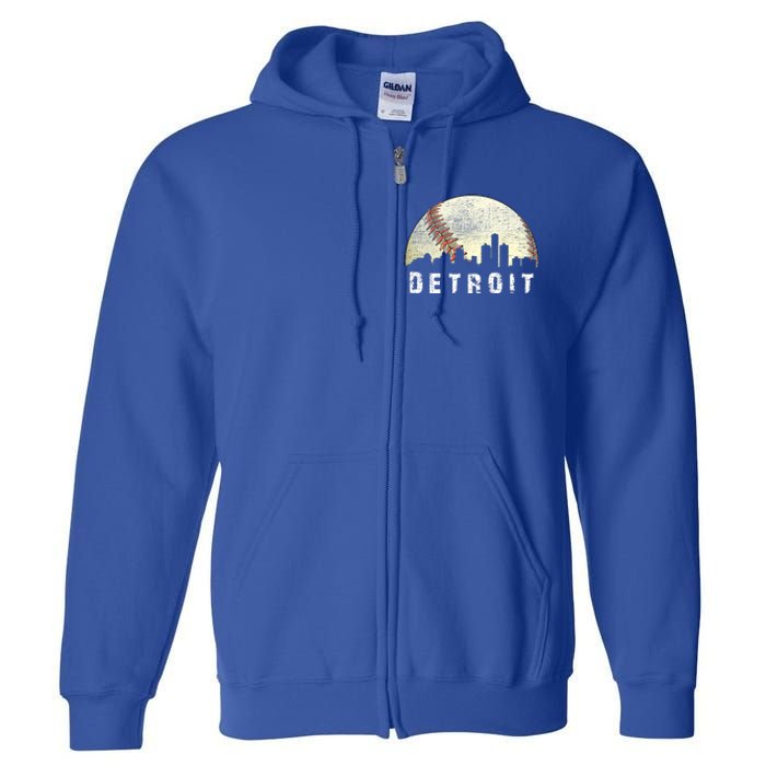 Vintage Detroit Cityscape Baseball Lover Full Zip Hoodie