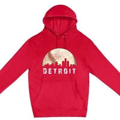 Vintage Detroit Cityscape Baseball Lover Premium Pullover Hoodie