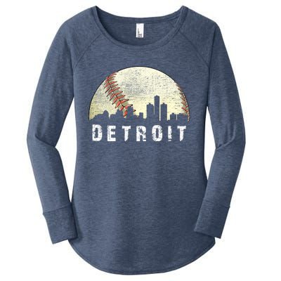 Vintage Detroit Cityscape Baseball Lover Women's Perfect Tri Tunic Long Sleeve Shirt