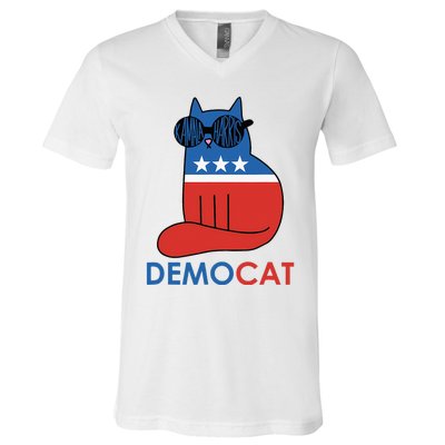 Vote Democat Cat Democrat Liberal Cat Lover Funny V-Neck T-Shirt