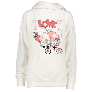 Valentines Day Cute Love Heart Gnome Leopard Cheetah Print Great Gift Womens Funnel Neck Pullover Hood