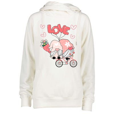 Valentines Day Cute Love Heart Gnome Leopard Cheetah Print Great Gift Womens Funnel Neck Pullover Hood