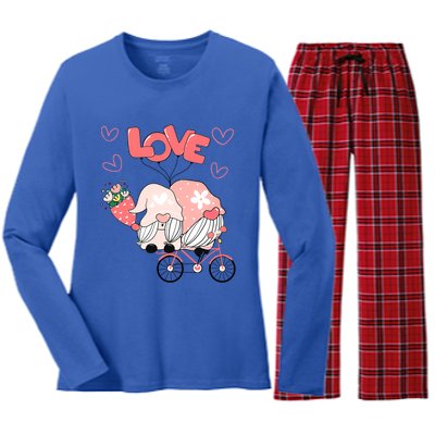 Valentines Day Cute Love Heart Gnome Leopard Cheetah Print Great Gift Women's Long Sleeve Flannel Pajama Set 