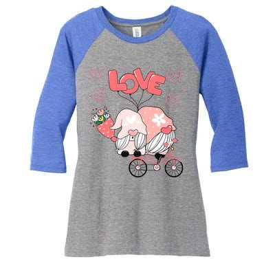 Valentines Day Cute Love Heart Gnome Leopard Cheetah Print Great Gift Women's Tri-Blend 3/4-Sleeve Raglan Shirt