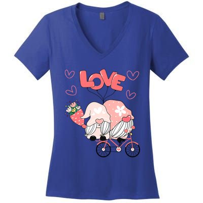 Valentines Day Cute Love Heart Gnome Leopard Cheetah Print Great Gift Women's V-Neck T-Shirt