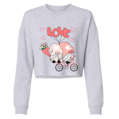 Valentines Day Cute Love Heart Gnome Leopard Cheetah Print Great Gift Cropped Pullover Crew