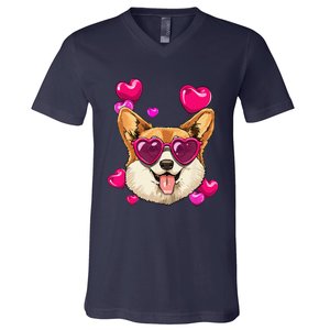 Valentines Day Corgi Heart Couples Love Day Corgi Dog Lover V-Neck T-Shirt