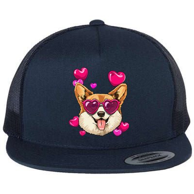 Valentines Day Corgi Heart Couples Love Day Corgi Dog Lover Flat Bill Trucker Hat